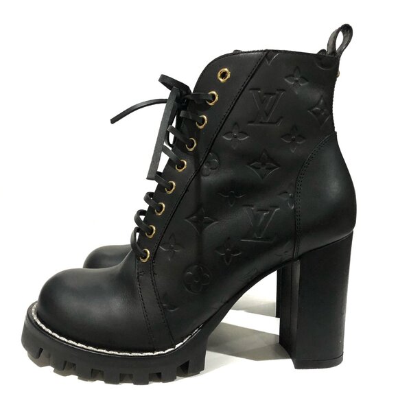 Rare & Auth Louis Vuitton Star Trail Ankle Boots Leather Black On Black Monogram - Picture 5 of 13